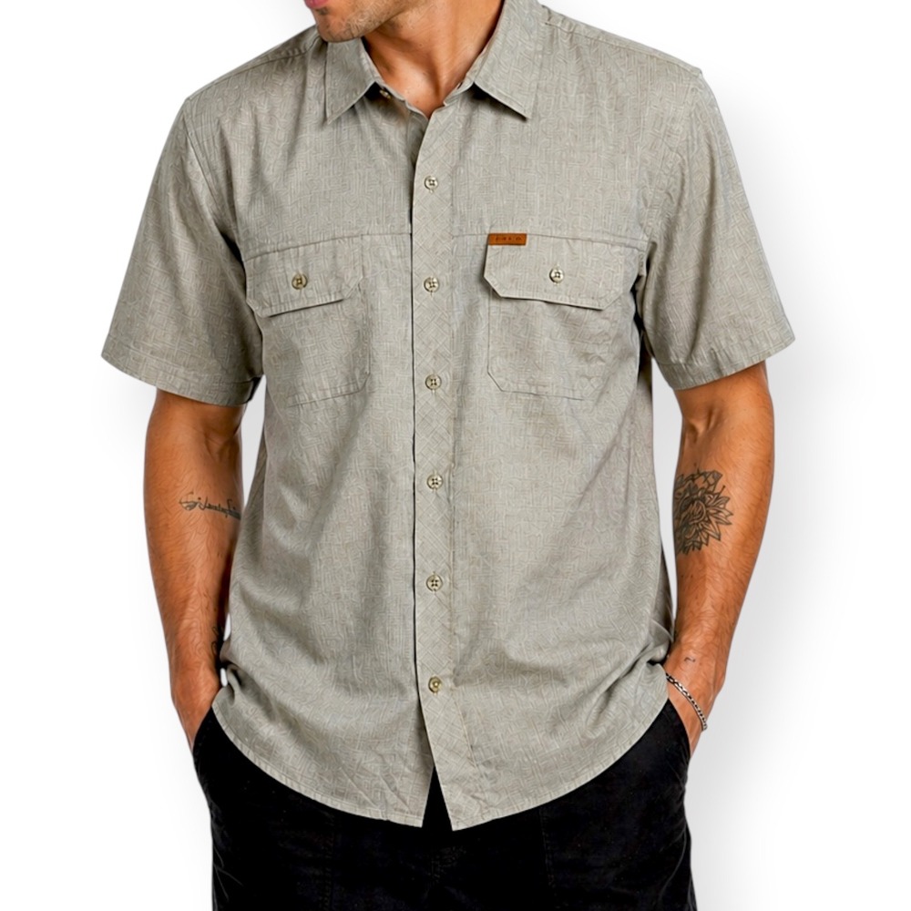 Orvis Mens Classic Collection Short Sleeve Button Down Shirt Tan Khaki Medium